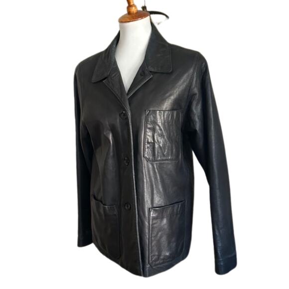 Vintage Luis Alvear Black Leather Jacket – Minimalist 90s Design, Size M - Picture 1 of 6